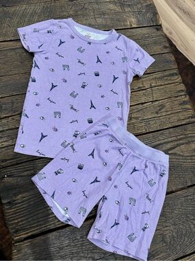 Crewcuts J. Crew Girls' Lavender Purple Paris Print Pajama Shirt & Shorts Set 12